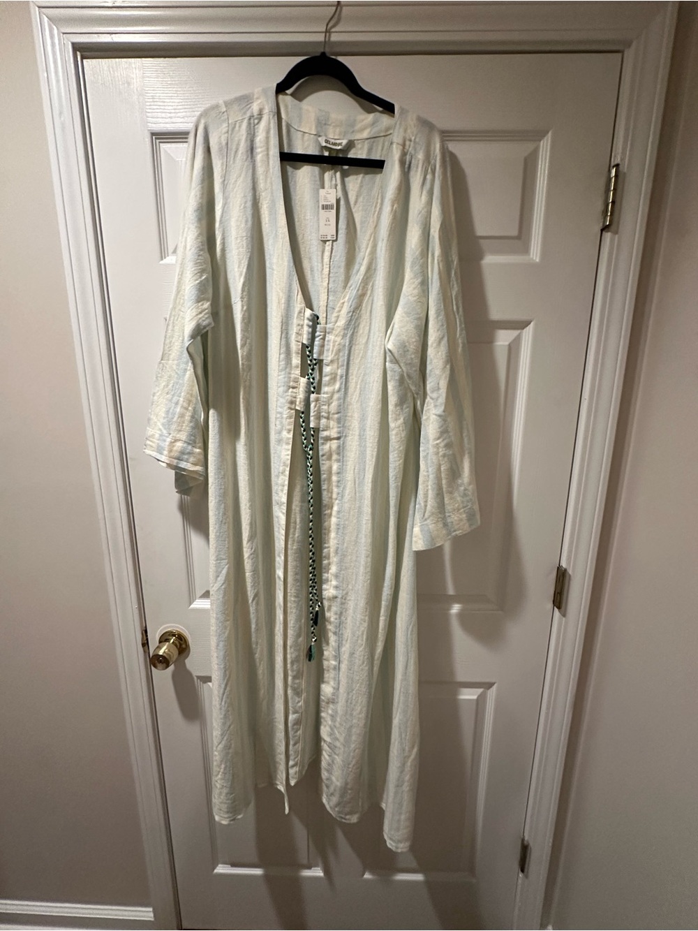 Womens Beach/Pool Cover Up Lightweight Hooded Stripe Coat in Pale Blue & Cream